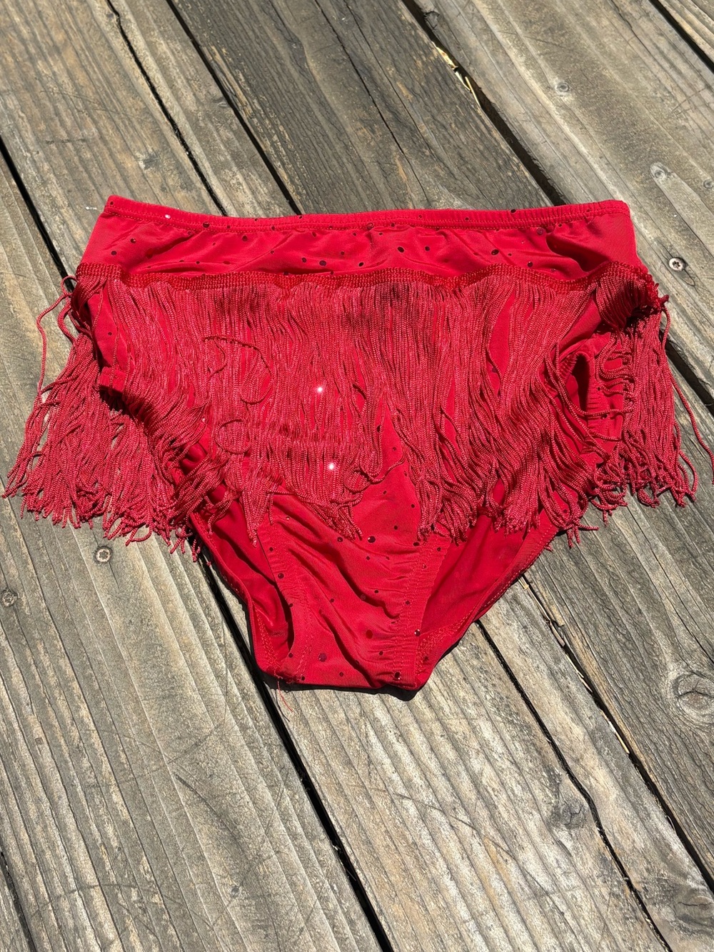 Red Fringe High-Waist Bottoms